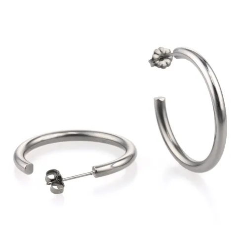 Medium Round Natural Polished Hoop Earrings